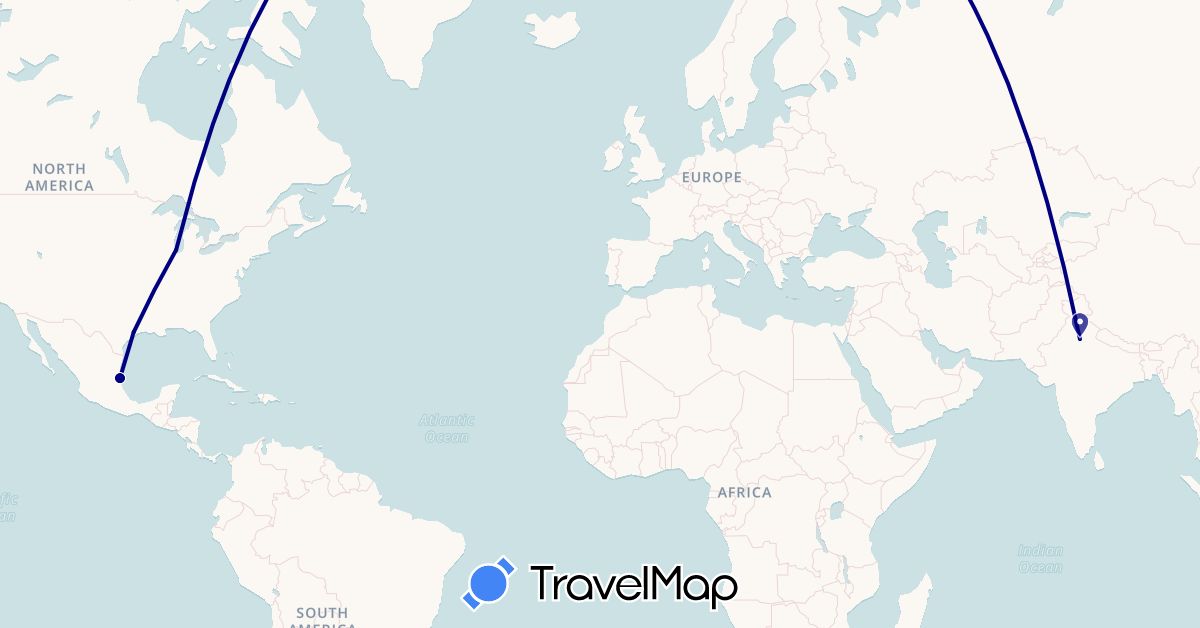 TravelMap itinerary: driving in India, Mexico, United States (Asia, North America)